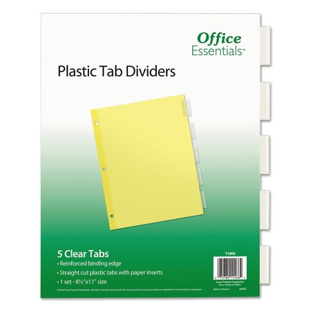 OFFICE ESSENTIALS Plastic Insertable Dividers, 5-Tab, Letter 11466